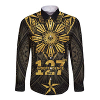Personalised Philippines Independence Day Long Sleeve Button Shirt Filipinos Sun Star Tribal