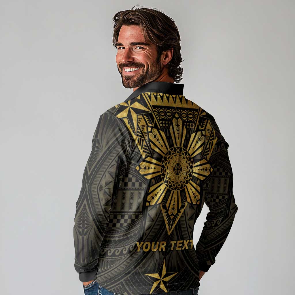 Personalised Philippines Independence Day Long Sleeve Polo Shirt Filipinos Sun Star Tribal
