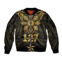Personalised Philippines Independence Day Sleeve Zip Bomber Jacket Filipinos Sun Star Tribal
