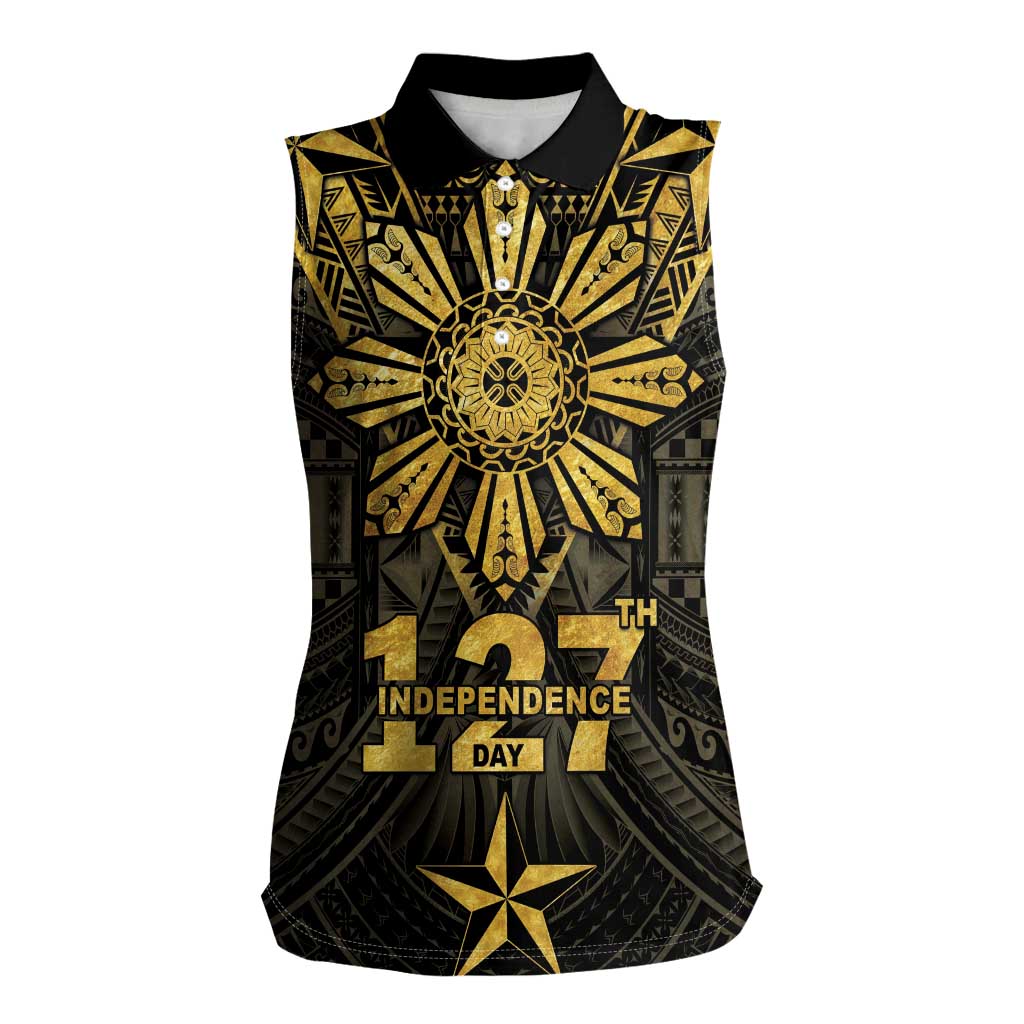 Personalised Philippines Independence Day Women Sleeveless Polo Shirt Filipinos Sun Star Tribal