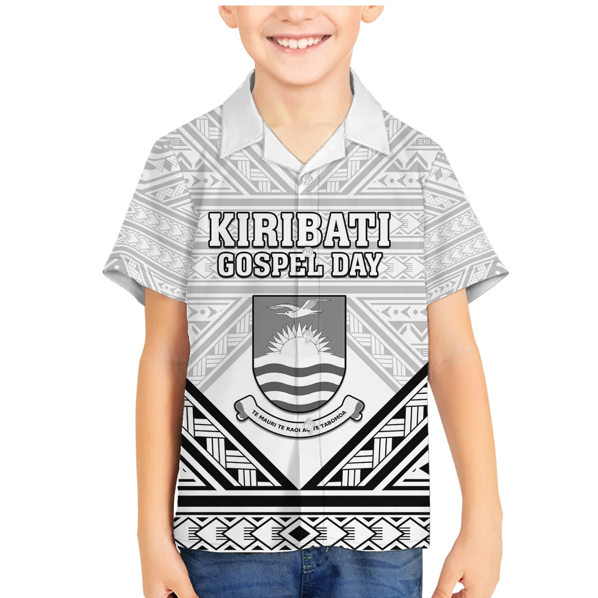 Personalised Kiribati Gospel Day Family Matching Mermaid Dress and Hawaiian Shirt Coat Of Arms Polynesian Pattern