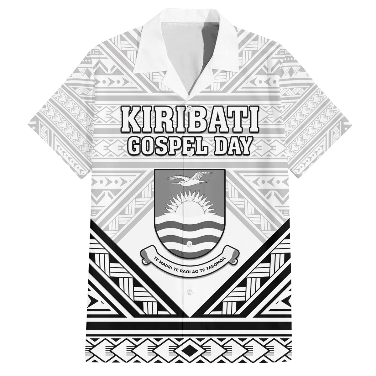 Personalised Kiribati Gospel Day Family Matching Off The Shoulder Long Sleeve Dress and Hawaiian Shirt Coat Of Arms Polynesian Pattern