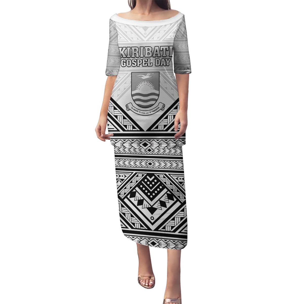 Personalised Kiribati Gospel Day Family Matching Puletasi and Hawaiian Shirt Coat Of Arms Polynesian Pattern