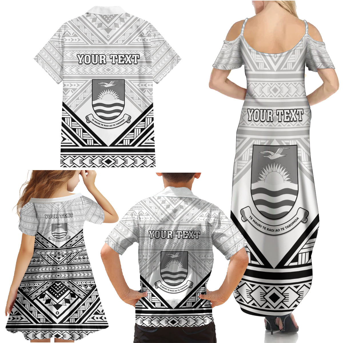 Personalised Kiribati Gospel Day Family Matching Summer Maxi Dress and Hawaiian Shirt Coat Of Arms Polynesian Pattern
