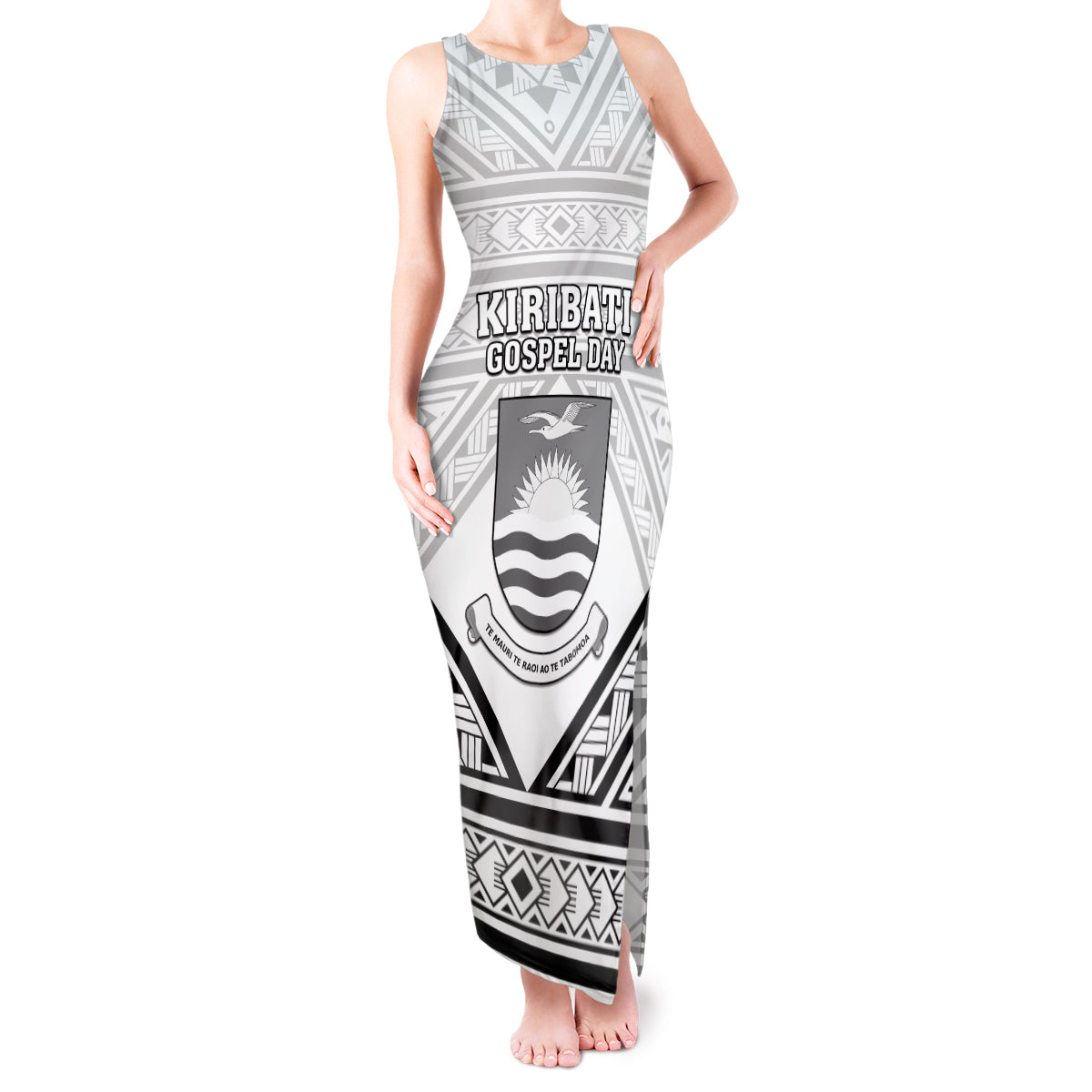 Personalised Kiribati Gospel Day Tank Maxi Dress Coat Of Arms Polynesian Pattern