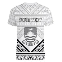 Personalised Kiribati Gospel Day Women V-Neck T-Shirt Coat Of Arms Polynesian Pattern