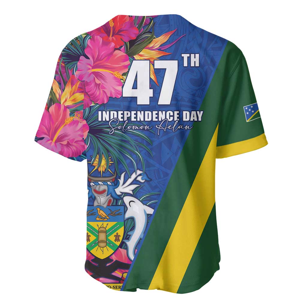 Solomon Islands Independence Day Baseball Jersey Coat Of Arms With Tropical Flowers