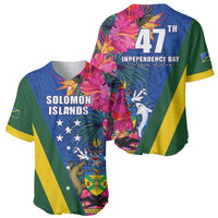 Solomon Islands Independence Day Baseball Jersey Coat Of Arms With Tropical Flowers