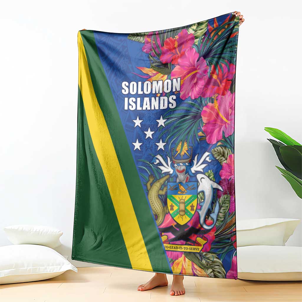 Solomon Islands Independence Day Blanket Coat Of Arms With Tropical Flowers