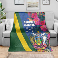 Solomon Islands Independence Day Blanket Coat Of Arms With Tropical Flowers