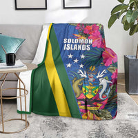 Solomon Islands Independence Day Blanket Coat Of Arms With Tropical Flowers
