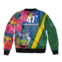 Solomon Islands Independence Day Bomber Jacket Coat Of Arms With Tropical Flowers
