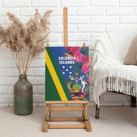 Solomon Islands Independence Day Canvas Wall Art Coat Of Arms With Tropical Flowers