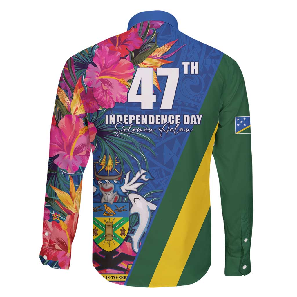 Solomon Islands Independence Day Family Matching Off Shoulder Maxi Dress and Hawaiian Shirt Coat Of Arms With Tropical Flowers LT05 - Polynesian Pride