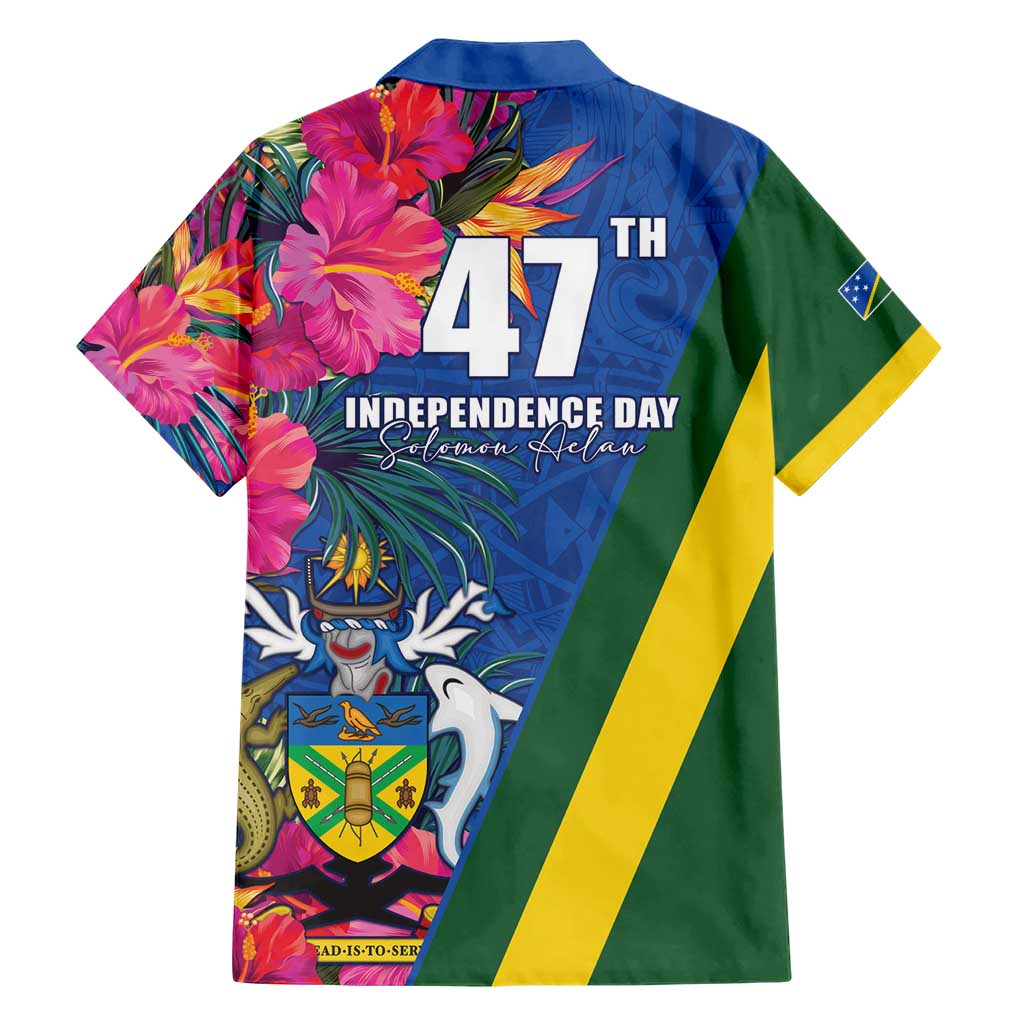 Solomon Islands Independence Day Hawaiian Shirt Coat Of Arms With Tropical Flowers