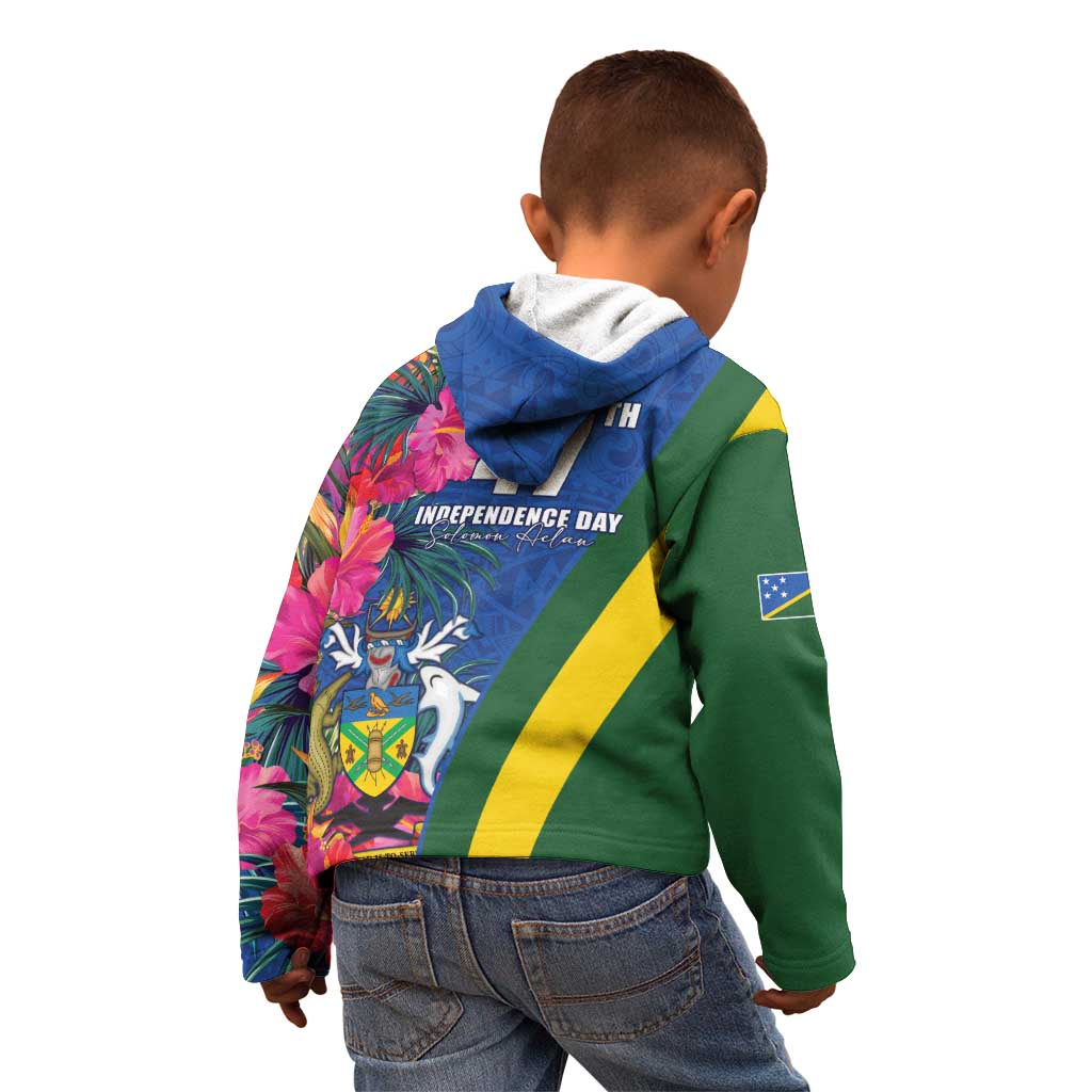 Solomon Islands Independence Day Kid Hoodie Coat Of Arms With Tropical Flowers