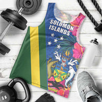 Solomon Islands Independence Day Men Tank Top Coat Of Arms With Tropical Flowers