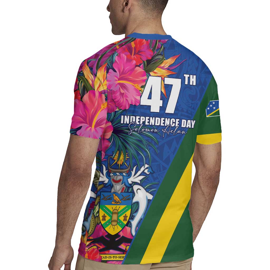 Solomon Islands Independence Day Rugby Jersey Coat Of Arms With Tropical Flowers