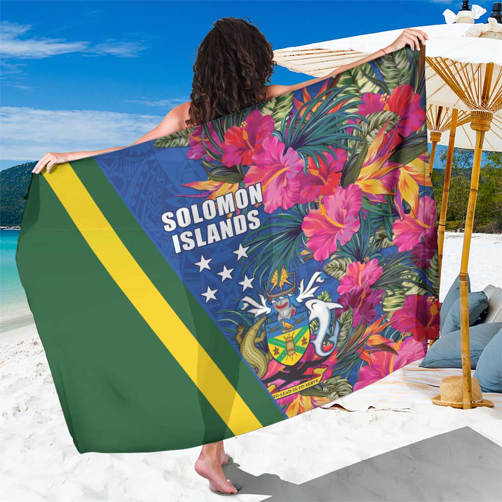 Solomon Islands Independence Day Sarong Coat Of Arms With Tropical Flowers