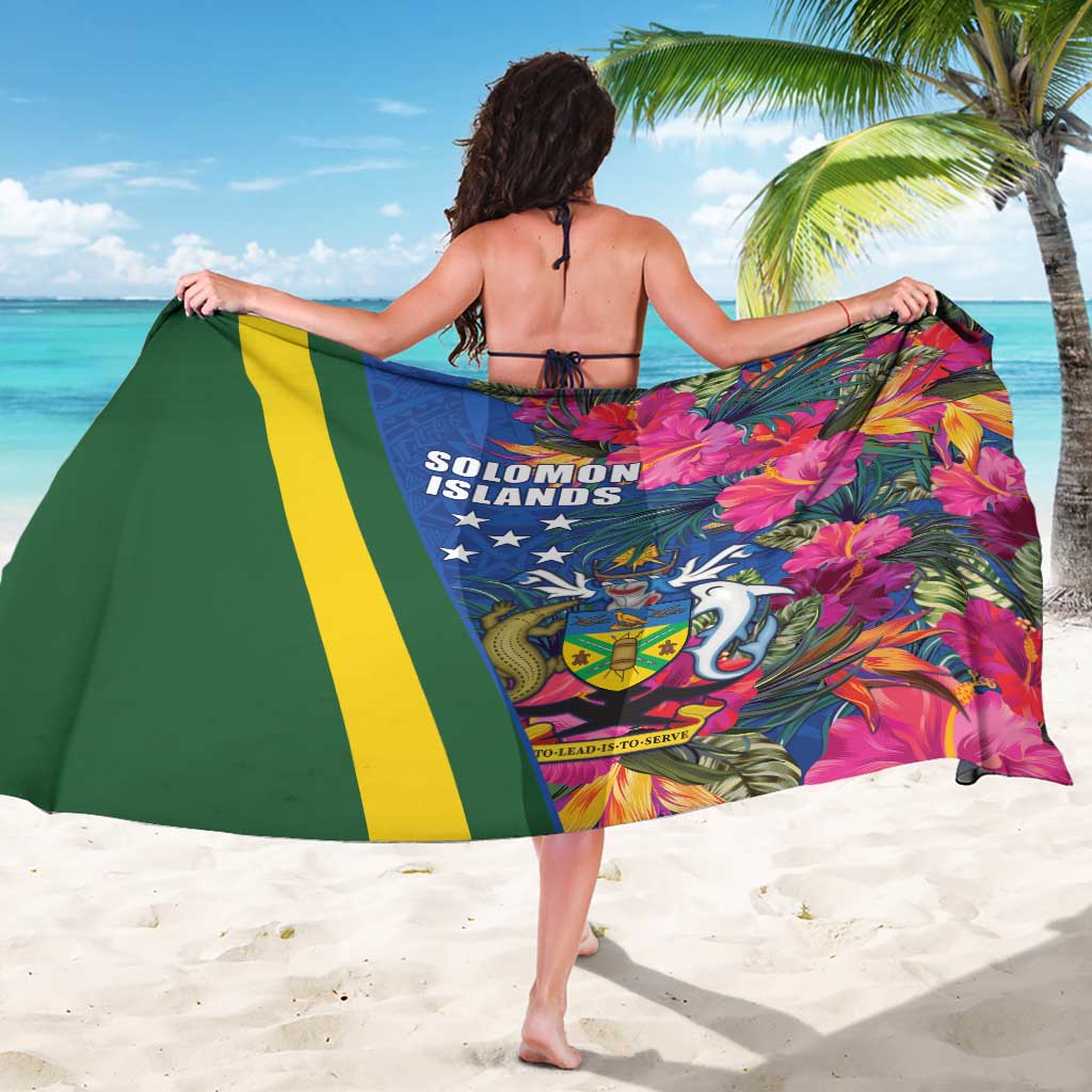 Solomon Islands Independence Day Sarong Coat Of Arms With Tropical Flowers