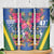 Solomon Islands Independence Day Skinny Tumbler Coat Of Arms With Tropical Flowers