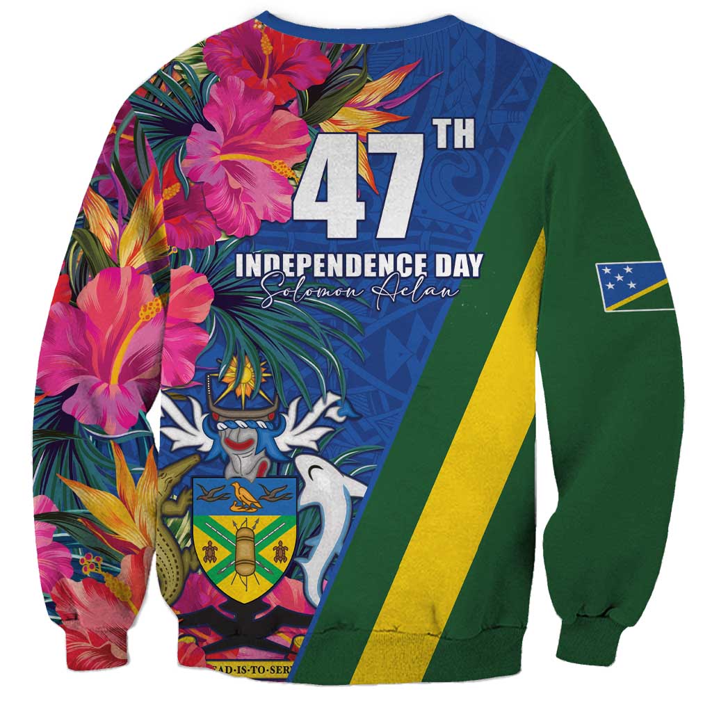 Solomon Islands Independence Day Sweatshirt Coat Of Arms With Tropical Flowers