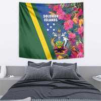 Solomon Islands Independence Day Tapestry Coat Of Arms With Tropical Flowers