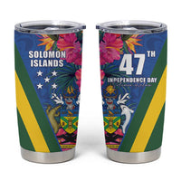 Solomon Islands Independence Day Tumbler Cup Coat Of Arms With Tropical Flowers