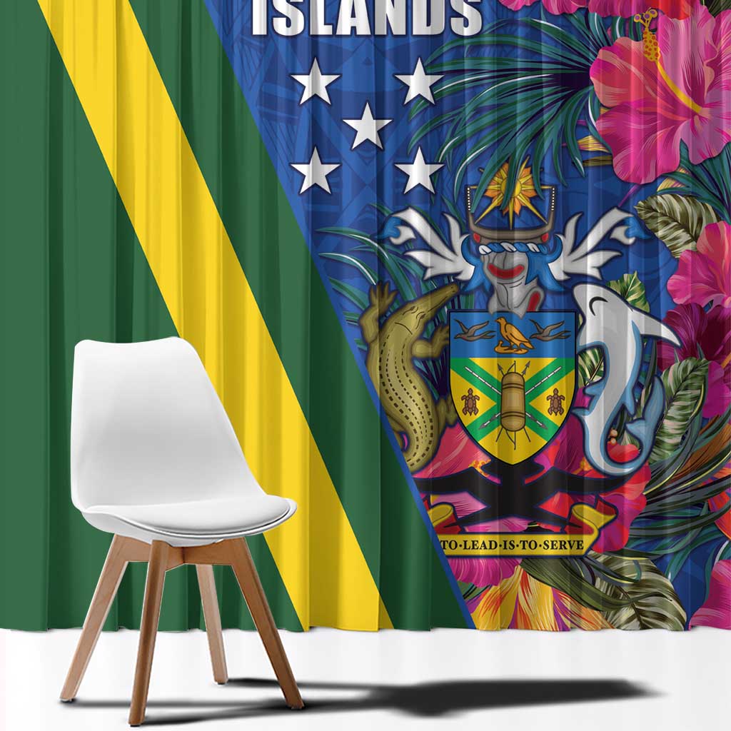 Solomon Islands Independence Day Window Curtain Coat Of Arms With Tropical Flowers