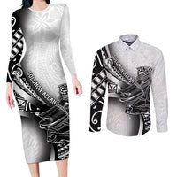 Solomon Islands Nguzunguzu Couples Matching Long Sleeve Bodycon Dress and Long Sleeve Button Shirt Polynesian Tribal Pattern