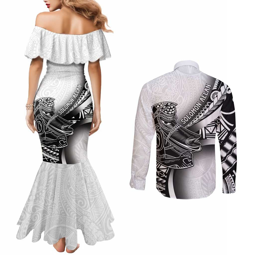 Solomon Islands Nguzunguzu Couples Matching Mermaid Dress and Long Sleeve Button Shirt Polynesian Tribal Pattern