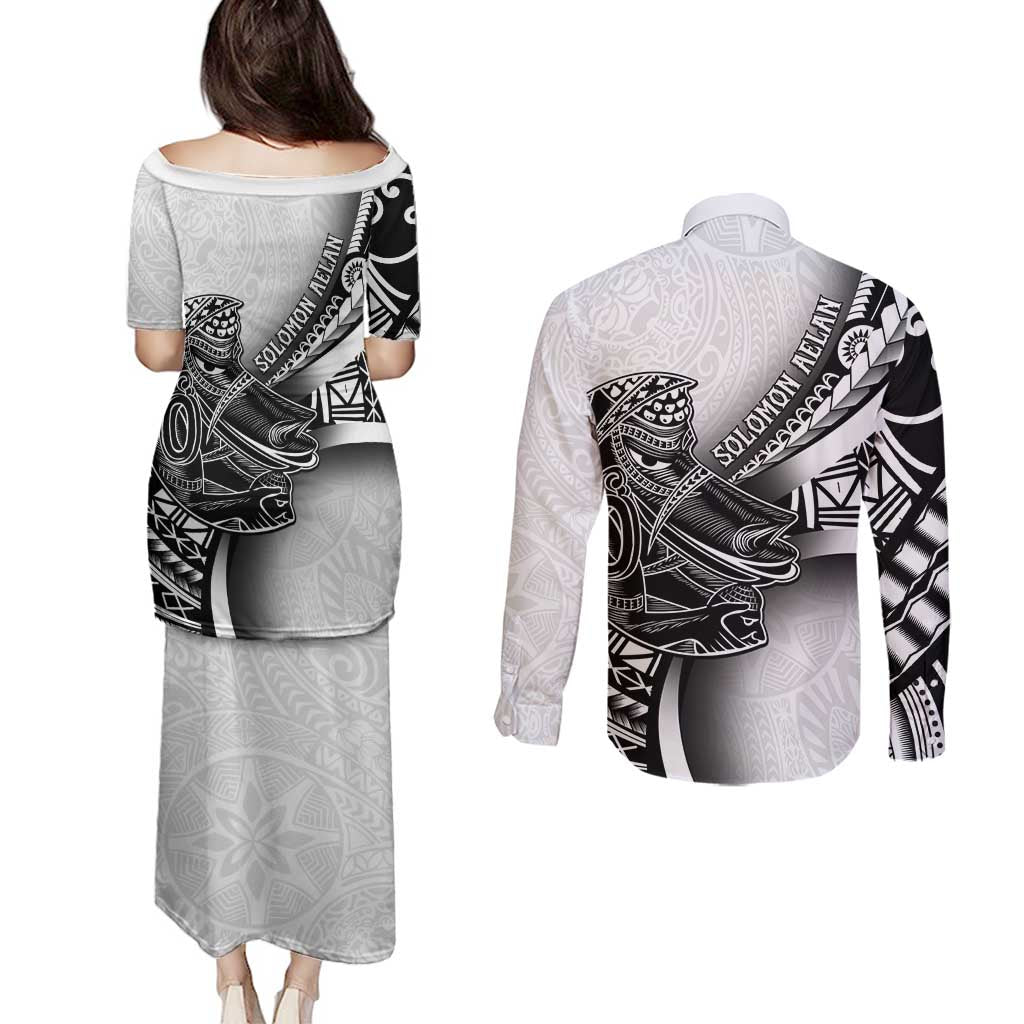 Solomon Islands Nguzunguzu Couples Matching Puletasi and Long Sleeve Button Shirt Polynesian Tribal Pattern