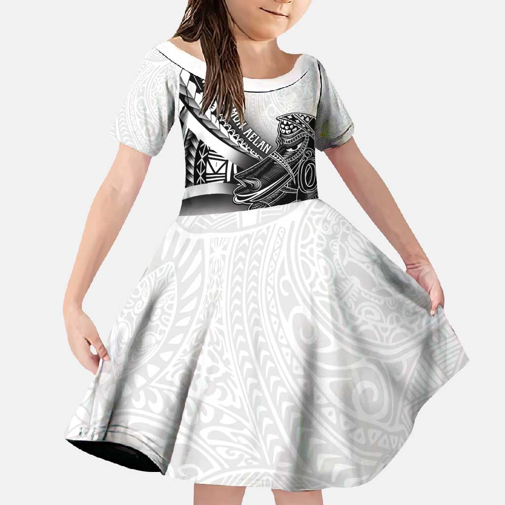 Solomon Islands Nguzunguzu Family Matching Off Shoulder Maxi Dress and Hawaiian Shirt Polynesian Tribal Pattern LT05 Daughter's Dress White - Polynesian Pride