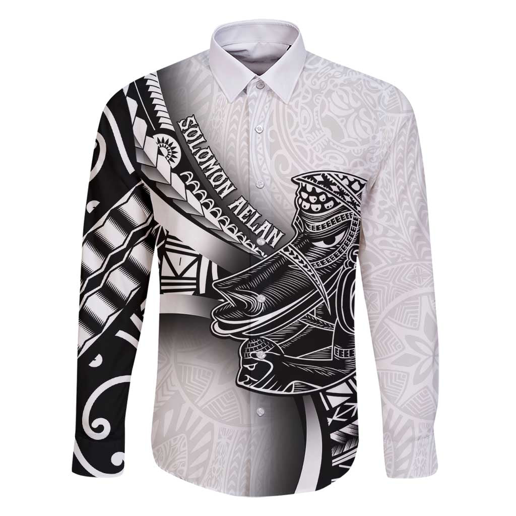 Solomon Islands Nguzunguzu Family Matching Off Shoulder Maxi Dress and Hawaiian Shirt Polynesian Tribal Pattern LT05 Dad's Shirt - Long Sleeve White - Polynesian Pride