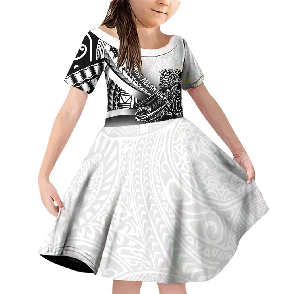 Solomon Islands Nguzunguzu Family Matching Off Shoulder Short Dress and Hawaiian Shirt Polynesian Tribal Pattern LT05 Daughter's Dress White - Polynesian Pride