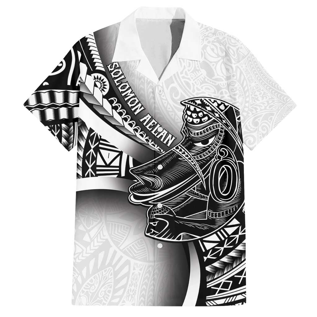 Solomon Islands Nguzunguzu Family Matching Off Shoulder Short Dress and Hawaiian Shirt Polynesian Tribal Pattern LT05 Dad's Shirt - Short Sleeve White - Polynesian Pride