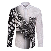 Solomon Islands Nguzunguzu Family Matching Off Shoulder Short Dress and Hawaiian Shirt Polynesian Tribal Pattern LT05 Dad's Shirt - Long Sleeve White - Polynesian Pride