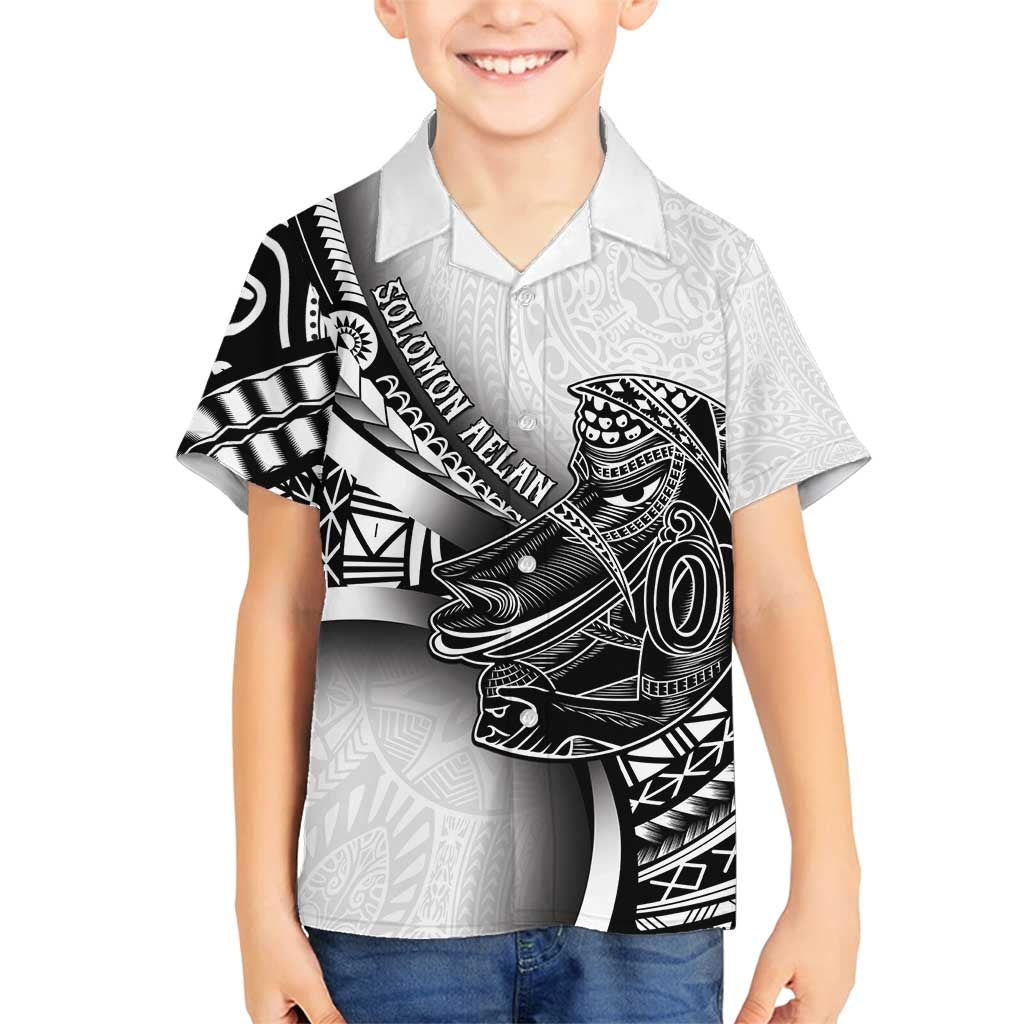 Solomon Islands Nguzunguzu Family Matching Off Shoulder Short Dress and Hawaiian Shirt Polynesian Tribal Pattern LT05 Son's Shirt White - Polynesian Pride