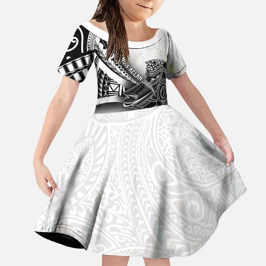 Solomon Islands Nguzunguzu Family Matching Summer Maxi Dress and Hawaiian Shirt Polynesian Tribal Pattern LT05 Daughter's Dress White - Polynesian Pride