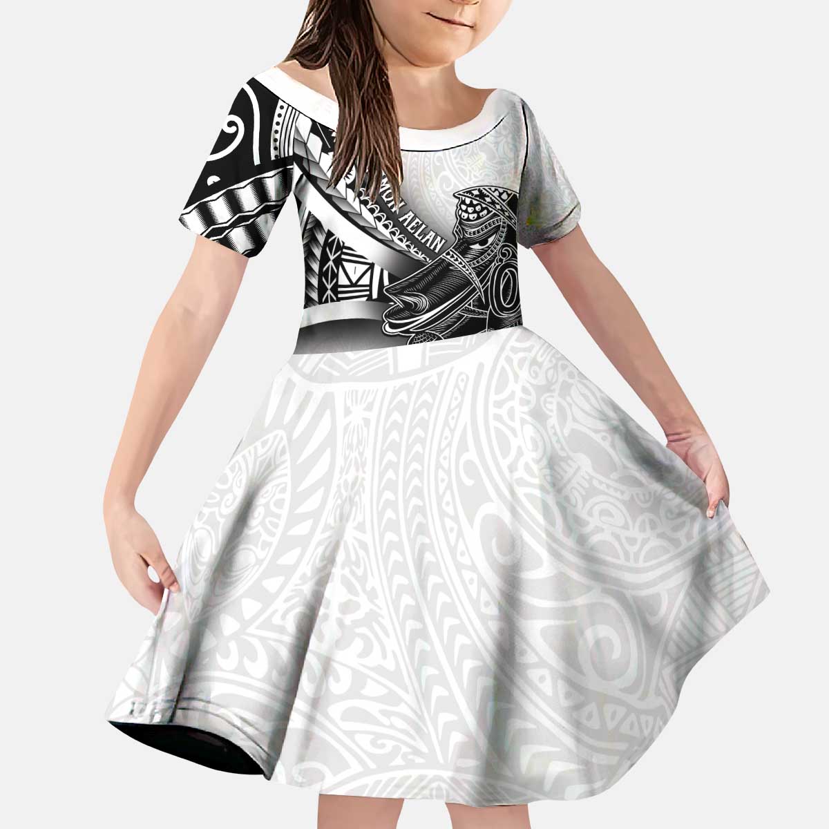 Solomon Islands Nguzunguzu Kid Short Sleeve Dress Polynesian Tribal Pattern