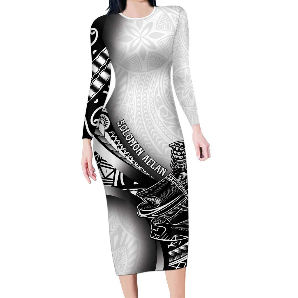 Solomon Islands Nguzunguzu Long Sleeve Bodycon Dress Polynesian Tribal Pattern