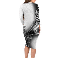Solomon Islands Nguzunguzu Long Sleeve Bodycon Dress Polynesian Tribal Pattern