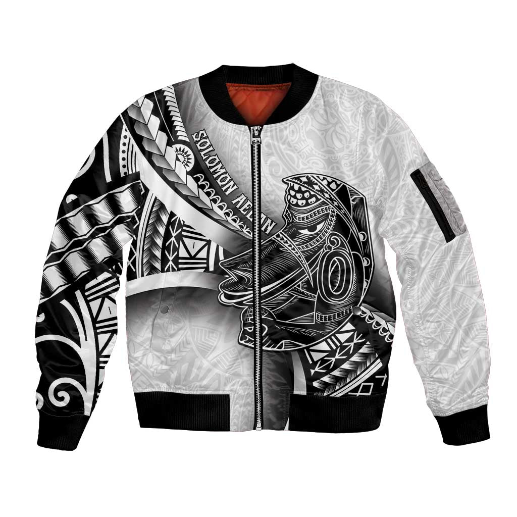 Solomon Islands Nguzunguzu Sleeve Zip Bomber Jacket Polynesian Tribal Pattern