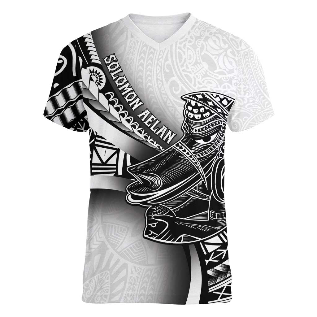 Solomon Islands Nguzunguzu Women V-Neck T-Shirt Polynesian Tribal Pattern