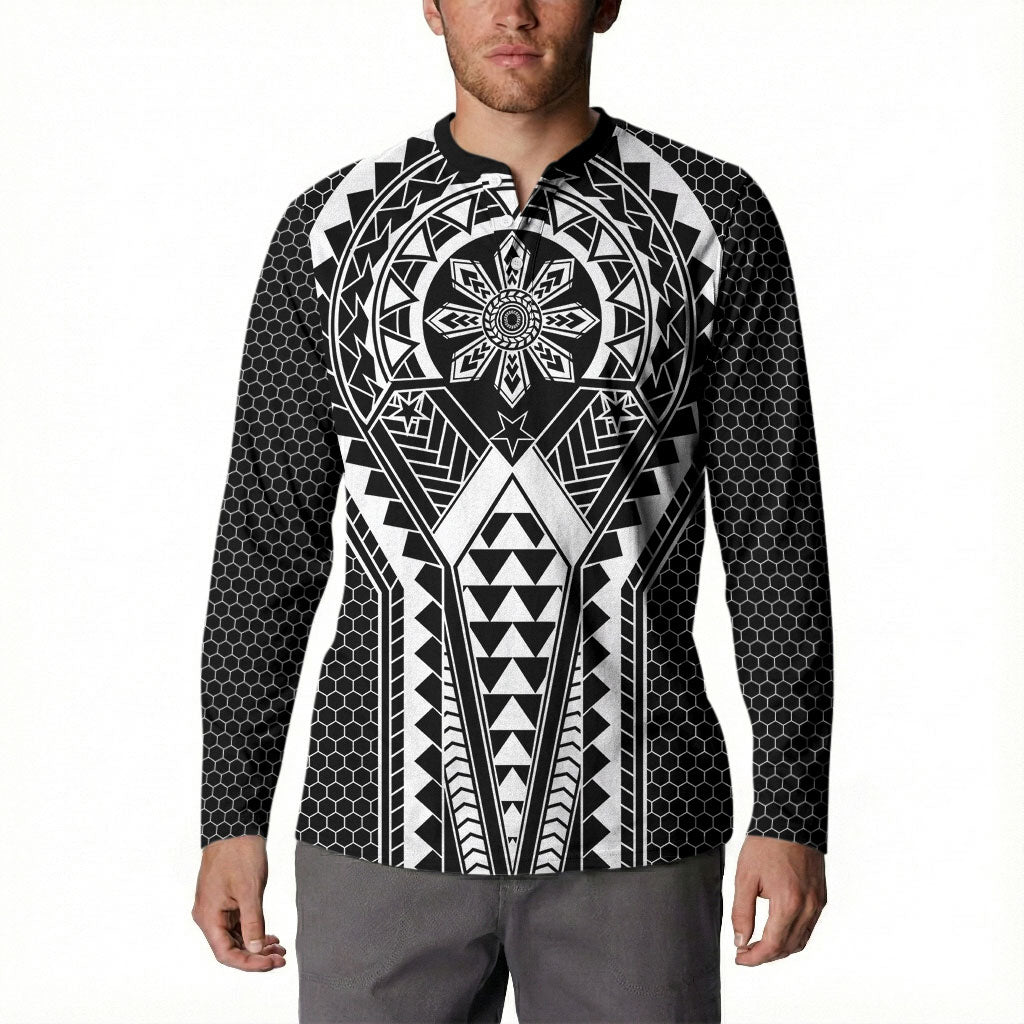 Philippines Batok Tribal Inspired Tattoo Black Button Sweatshirt LT05 - Polynesian Pride