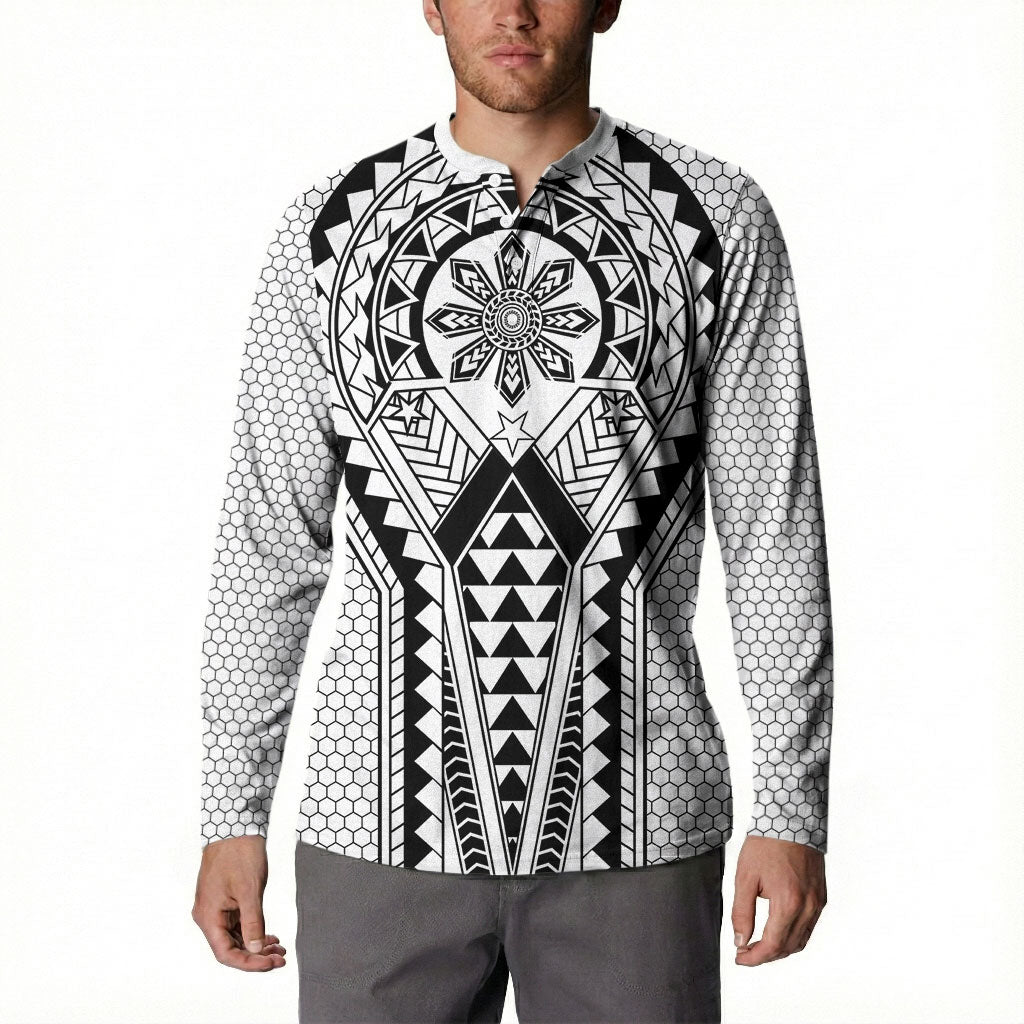 Philippines Batok Tribal Inspired Tattoo White Button Sweatshirt LT05 - Polynesian Pride