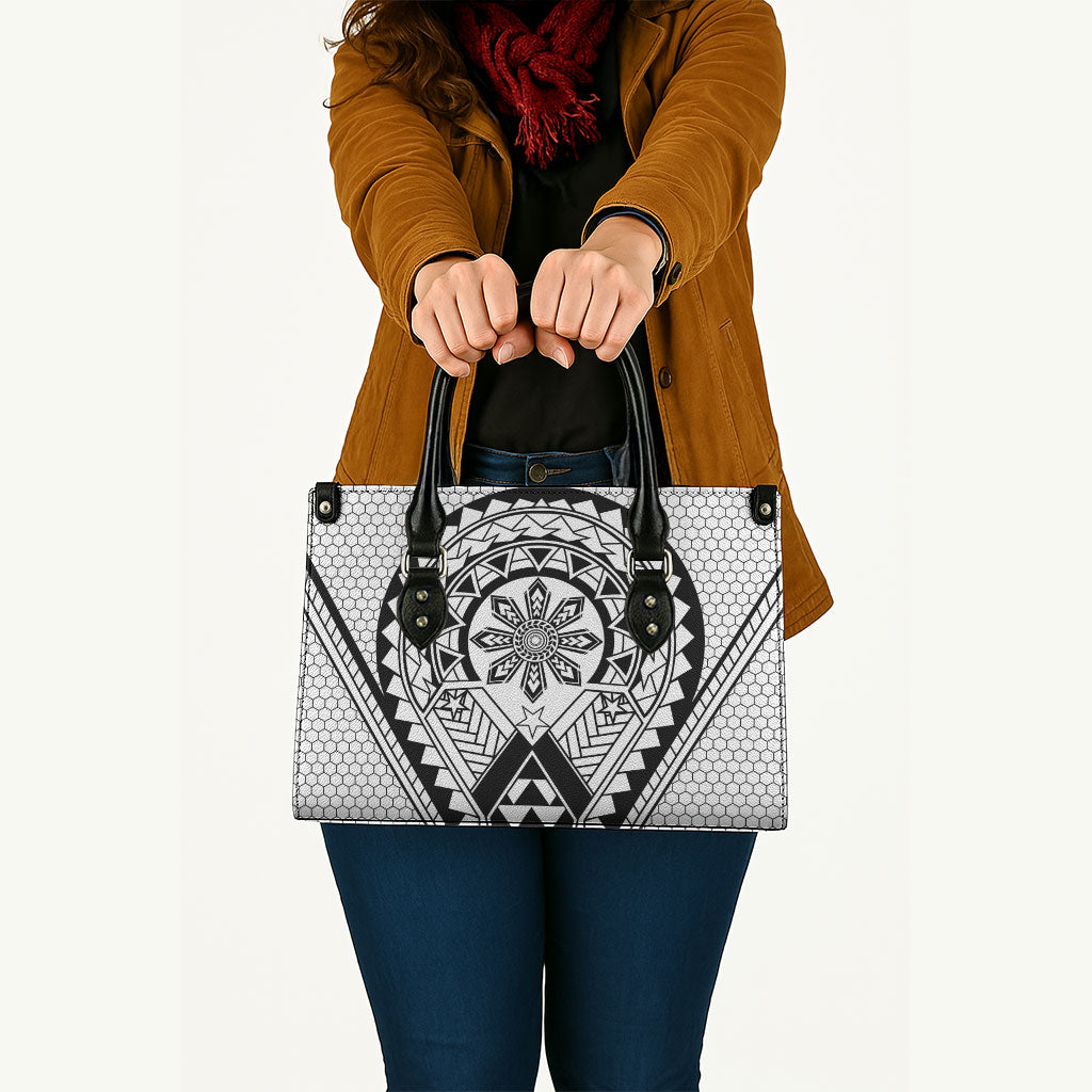 Philippines Batok Tribal Inspired Tattoo White Leather Bag LT05 - Polynesian Pride