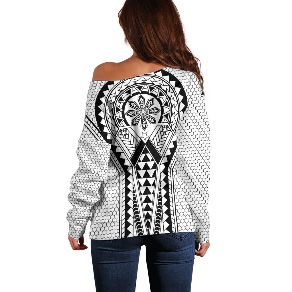 Philippines Batok Tribal Inspired Tattoo White Off Shoulder Sweater LT05 - Polynesian Pride