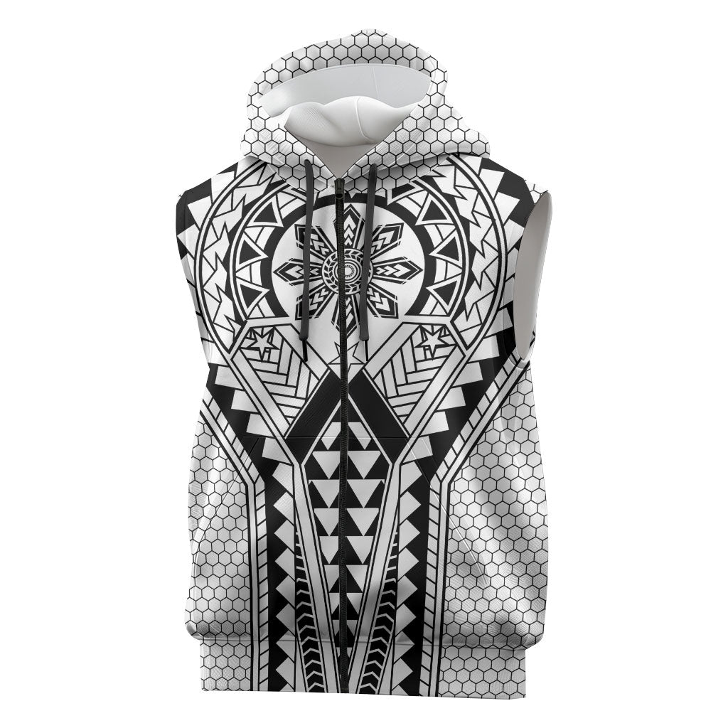 Philippines Batok Tribal Inspired Tattoo White Sleeveless Zip Hoodie LT05 White - Polynesian Pride