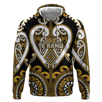 Custom Aotearoa Ngai Te Rangi Zip Hoodie Maori Tribal Pattern LT05 Pullover Hoodie Gold - Polynesian Pride